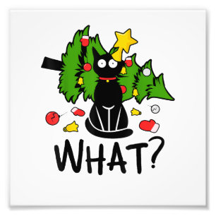 Funny Black Cat Christmas Tree Merry Santa Humour Photo Print