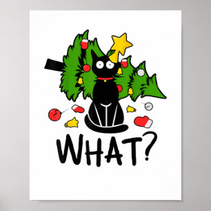 Funny Black Cat Christmas Tree Merry Santa Humour  Poster