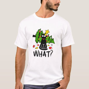 Funny Black Cat Christmas Tree Merry Santa Humour T-Shirt