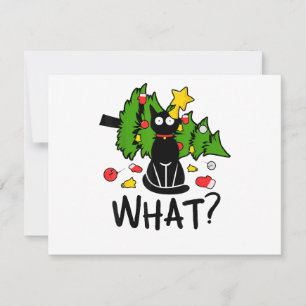 Funny Black Cat Christmas Tree Merry Santa Humour Thank You Card