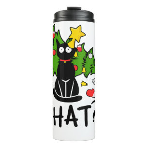 Funny Black Cat Christmas Tree Merry Santa Humour Thermal Tumbler