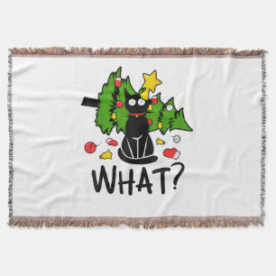 Funny Black Cat Christmas Tree Merry Santa Humour  Throw Blanket