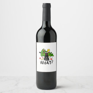 Funny Black Cat Christmas Tree Merry Santa Humour Wine Label
