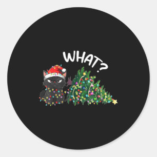 Funny Black Cat Christmas Tree Merry Xmas Humor Ca Classic Round Sticker