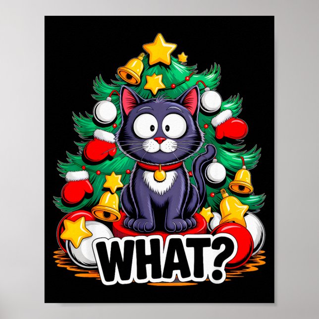 Funny Black Cat Christmas Tree Merry Xmas Humor Ca Poster (Front)