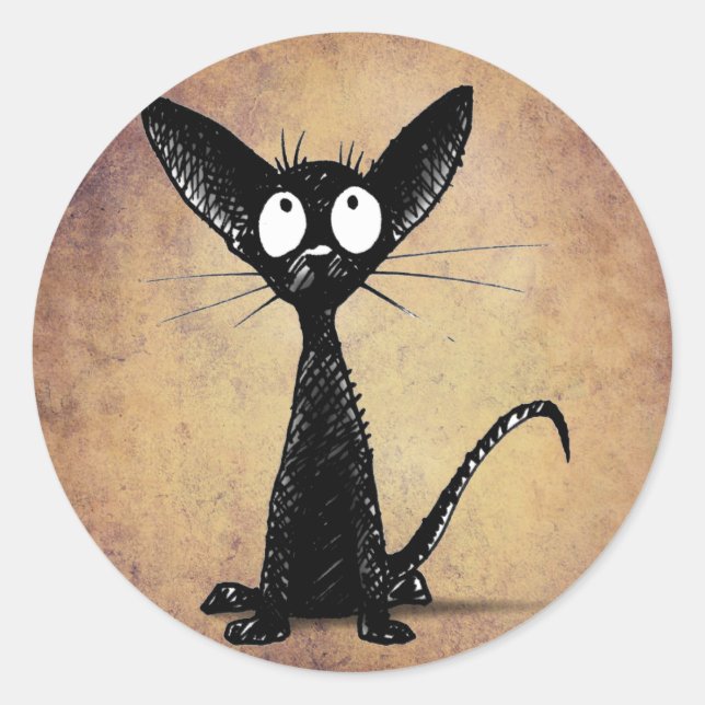 Funny Black Cat Classic Round Sticker (Front)