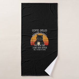 Funny Black Cat coffee spelled backwards is eeffoc Bath Towel
