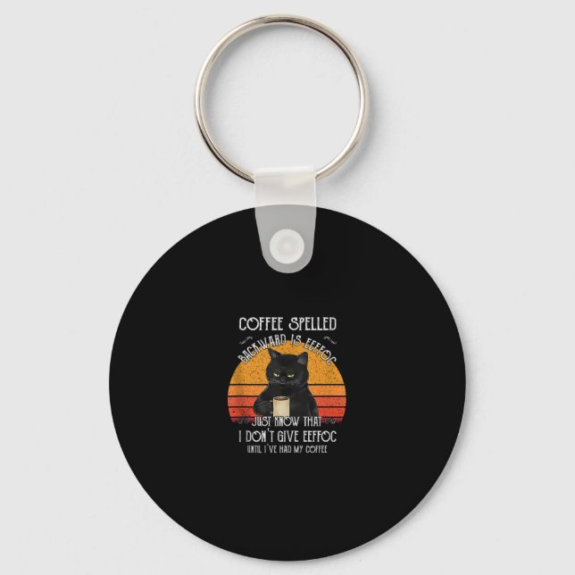Funny Black Cat coffee spelled backwards is eeffoc Key Ring (Front)
