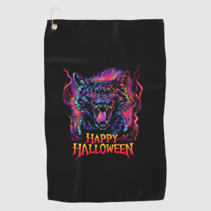 Funny Black Cat Colourful Happy Halloween Men Wome Golf Towel