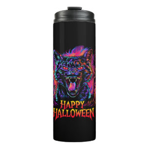 Funny Black Cat Colourful Happy Halloween Men Wome Thermal Tumbler