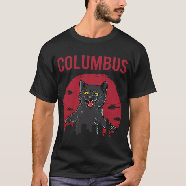 Funny Black Cat Columbus T-Shirt (Front)