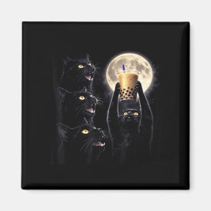 Funny Black Cat Drink Boba Tea Moonlight Men Women Magnet
