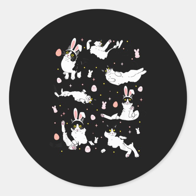Funny black cat easter egg  classic round sticker (Front)
