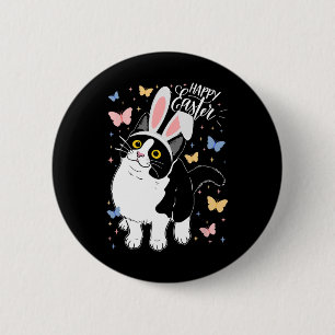 Funny Black Cat Easter Egg Happy Easter Bunny Tuxe 6 Cm Round Badge
