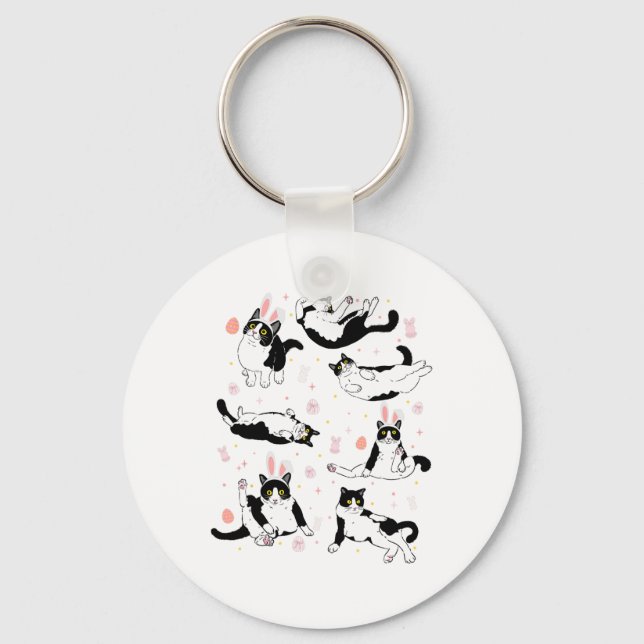 Funny Black Cat Easter Egg Happy Easter Bunny Tuxe Key Ring (Front)
