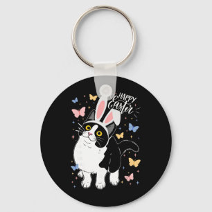 Funny Black Cat Easter Egg Happy Easter Bunny Tuxe Key Ring