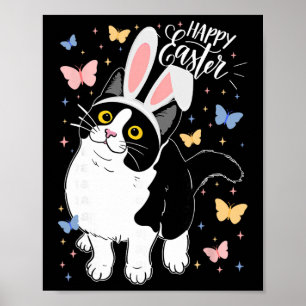 Funny Black Cat Easter Egg Happy Easter Bunny Tuxe Poster