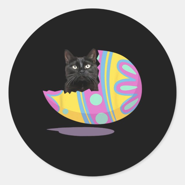 Funny Black Cat Easter Egg Happy Easter Day  Classic Round Sticker (Front)
