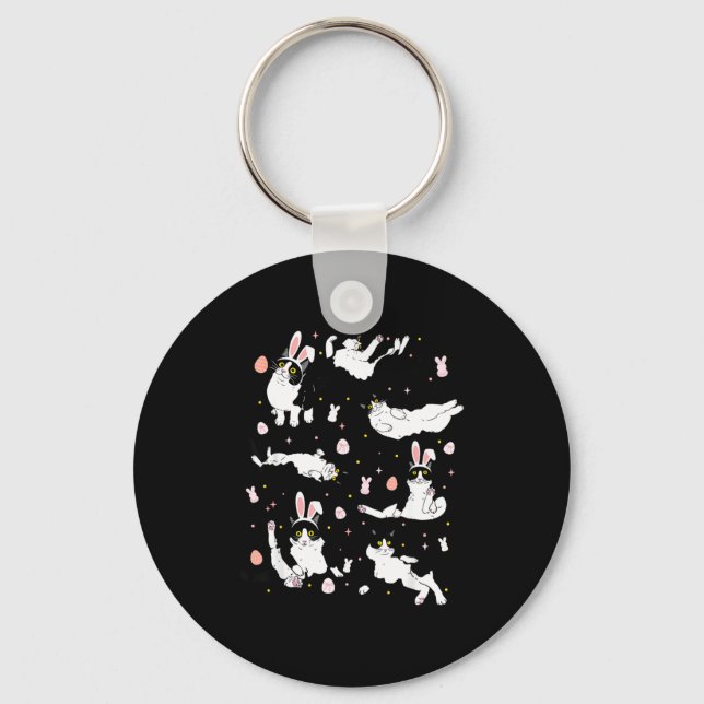 Funny black cat easter egg  key ring (Front)