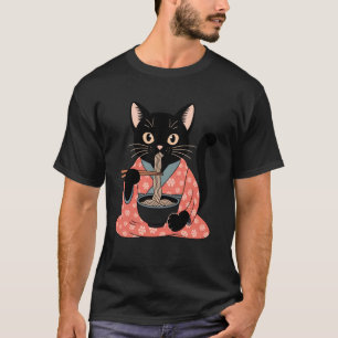Funny Black Cat Eating Ramen Vintage Japanese Wome T-Shirt