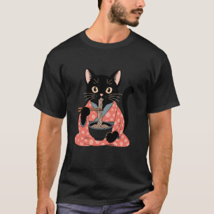 Funny Black Cat Eating Ramen Vintage Japanese Wome T-Shirt