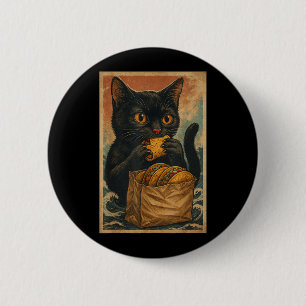 Funny Black Cat Eating Tacos Retro Japanese 6 Cm Round Badge