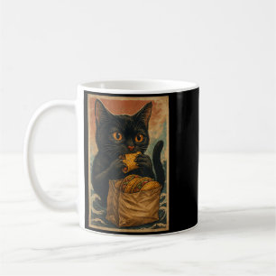 Funny Black Cat Eating Tacos Retro Japanese Coffee Mug
