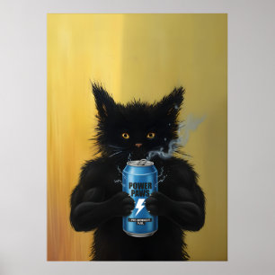 Funny Black Cat Energy Drink Fitness gym Humorous Poster