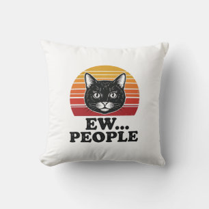 Funny Black Cat Ew People Retro Sunset T-Shirt Des Cushion
