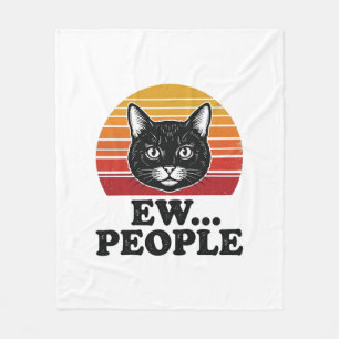 Funny Black Cat Ew People Retro Sunset T-Shirt Des Fleece Blanket