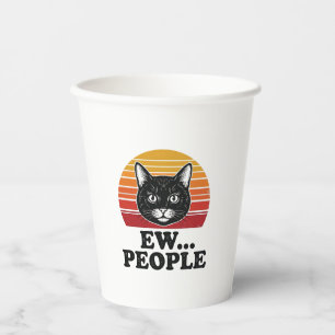 Funny Black Cat Ew People Retro Sunset T-Shirt Des Paper Cups