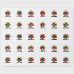 Funny Black Cat Ew People Retro Sunset T-Shirt Des Wrapping Paper