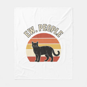 Funny Black Cat Ew People Vintage Retro Design_1 Fleece Blanket