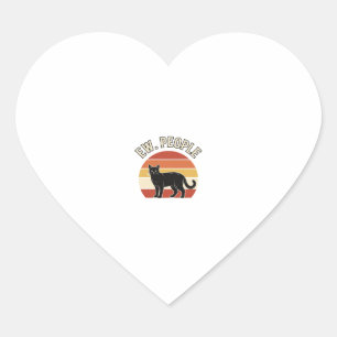 Funny Black Cat Ew People Vintage Retro Design_1 Heart Sticker