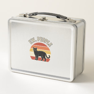 Funny Black Cat Ew People Vintage Retro Design_1 Metal Lunch Box