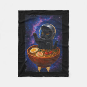 Funny Black Cat Flying A Ramen Bowl Space Astronau Fleece Blanket