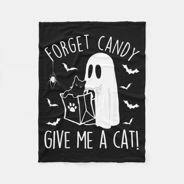 Funny Black Cat Forget Candy Give A Cat Lovers Fleece Blanket (Front)