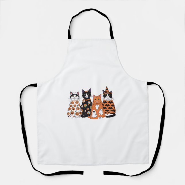 Funny Black Cat Ghost Party Pumpkin Cute Halloween Apron (Front)