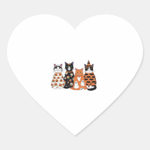 Funny Black Cat Ghost Party Pumpkin Cute Halloween Heart Sticker
