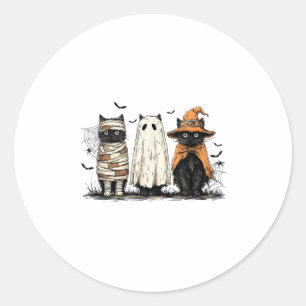Funny Black Cat Ghost Witch Halloween Costume Men Classic Round Sticker