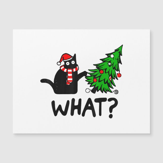 Funny Black Cat Gift Pushing Christmas Tree Over C (Front)
