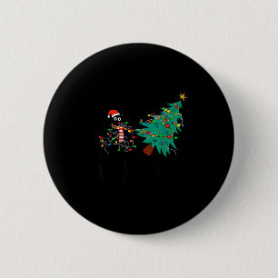 Funny Black Cat Gift Pushing Christmas Tree Over C 6 Cm Round Badge