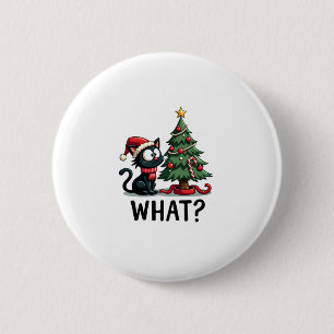 Funny Black Cat Gift Pushing Christmas Tree Over C 6 Cm Round Badge