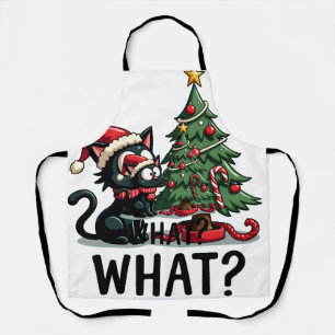 Funny Black Cat Gift Pushing Christmas Tree Over C Apron