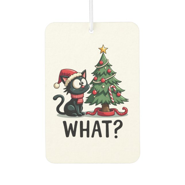 Funny Black Cat Gift Pushing Christmas Tree Over C Car Air Freshener (Front)