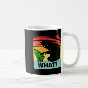 Funny Black Cat Gift Pushing Christmas Tree Over C Coffee Mug