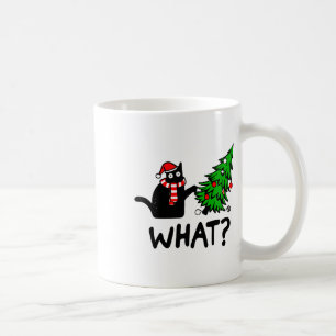 Funny Black Cat Gift Pushing Christmas Tree Over C Coffee Mug