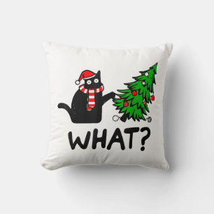 Funny Black Cat Gift Pushing Christmas Tree Over C Cushion