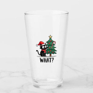 Funny Black Cat Gift Pushing Christmas Tree Over C Glass