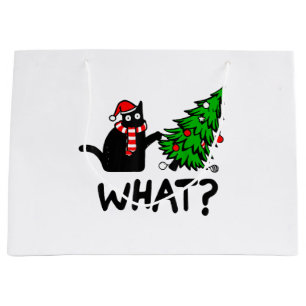 Funny Black Cat Gift Pushing Christmas Tree Over C Large Gift Bag